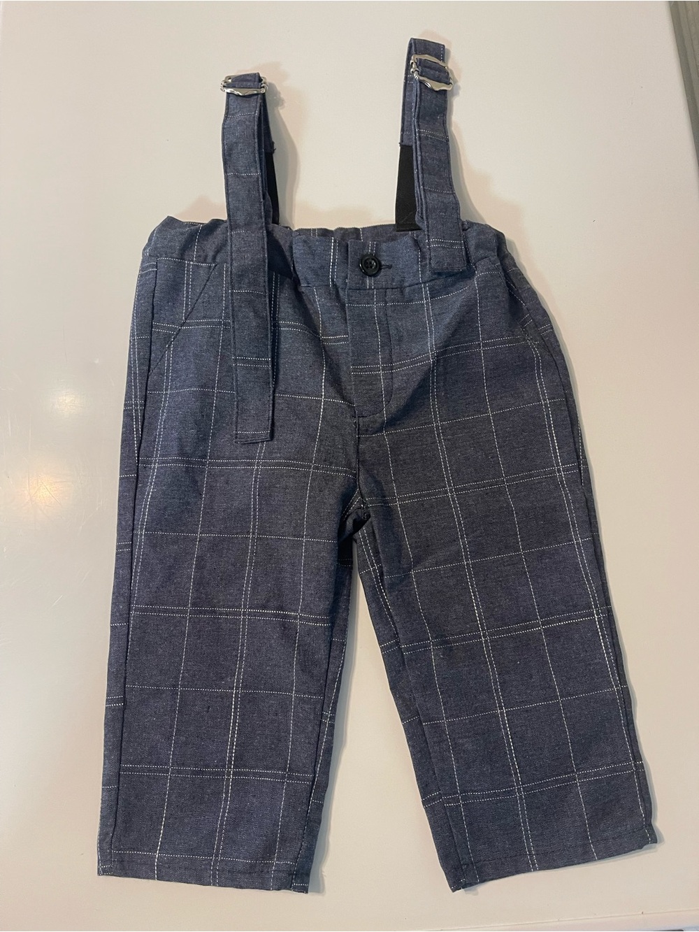 SHEIN Navy Windowpane Suspender Overalls for Kids